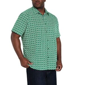 Shaquille O'Neal XLG Mens 2XLT‎ Green White Geometric Floral Button Down Shirt